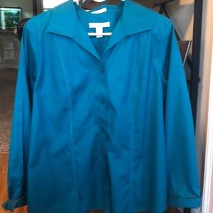 Chico’s Colton no iron teal button down shirt
